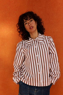 Brown & White Striped Frill Collar Shirt £58