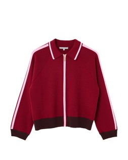 Burgundy & Pink Stripe Zip Up Knitted Bomber Jacket £70 €91