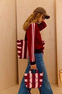 Burgundy & Pink Striped Logo Fabric Tote Shopper Bag £26