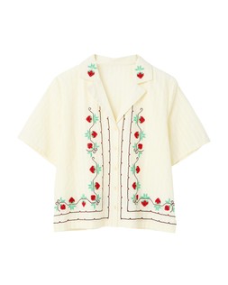 Butter Yellow Strawberry Embroidered Short Sleeve Shirt £65