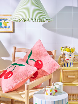 Cherries Pink Tufted Cushion Cover 45x45cm £32.5