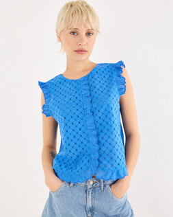 Cobalt Blue Broderie Frill Sleeveless Top £55 €72