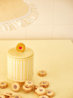 Elevenses Yellow Stripe Ceramic Biscuit Jar £35
