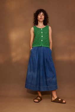 Mid Blue Scalloped Pocket Denim Midi Skirt £68 €89