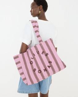 Pink & Brown Striped Logo Fabric Tote Shopper Bag £26 €34