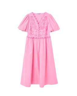 Pink Embriodered Puff Sleeve Midi Dress £85 €115