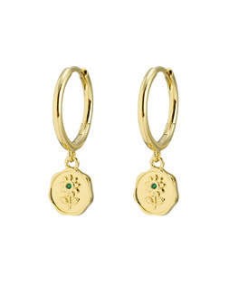 Posie Flower Engraving Coin Charm Gold Plated Hoop Drop Earrings £45.00 €59.00