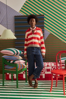 Red & Cream Striped Collared Knitted Cardigan £68