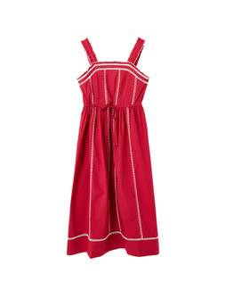 Red Embriodered Tie Waist Strappy Midi Dress £82 €110