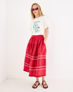 Red Embroidered Tiered Midi Skirt £75 €98