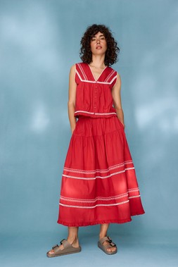 Red Embroidered Tiered Midi Skirt £75 €98