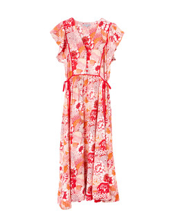 Red & Orange Floral V-Neck Tie Waist Midi Dress £80 €104