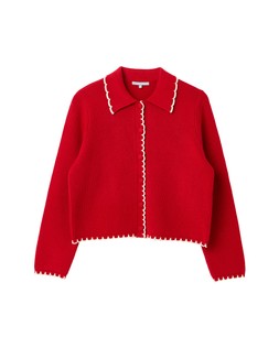 Red & White Blanket Stitch Collared Knitted Cardigan £68
