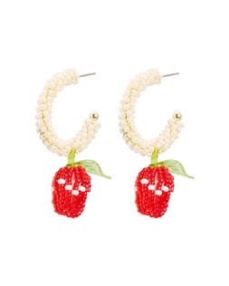Shelby Strawberry Beaded Charm Drop Hoop Earrings £19.50
