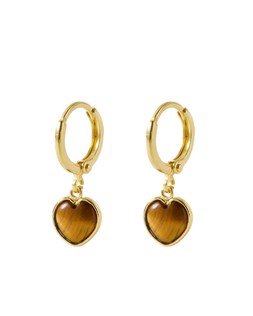 Sorcha Tiger's Eye Inlay Heart Charm Gold Plated Hoop Drop Earrings £55.00 €72.00