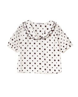 White & Brown Polka Dot Frill Collar Blouse £58