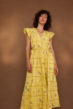 Yellow Floral Cross Stitch Embroidered Midi Dress £95 €125