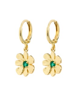 Zaria Green Onyx Flower Charm Gold Plated Hoop Drop Earrings £48.00 €63.00
