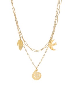Ayra Hand, Sprial & Bird Charm Layered Necklace £28