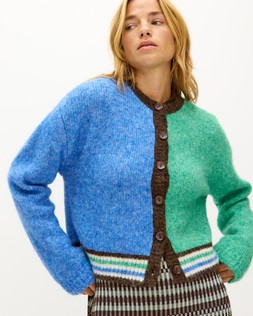 Green & Blue Colour Block Crew Neck Knitted Cardigan £68