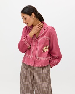 Pink Floral Cross Stitch Embroidered Shirt £68
