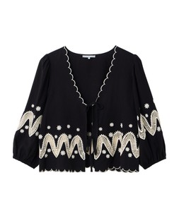 Black & Cream Cutwork Embroidered Tie Front Blouse £68
