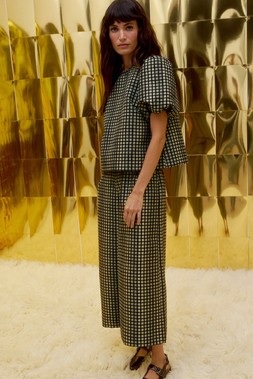 Black & Green Checked Jacquard Cropped Wide Leg Trousers £75 1953084