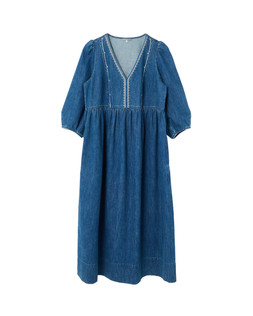 Blue Denim Embroidered V-Neck Midi Dress £85