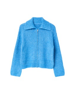 Blue Ribbed Collared Zip Up Knitted Cardigan £70