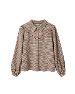 Brown Check Print Shirt with Embroidered Flowers £65