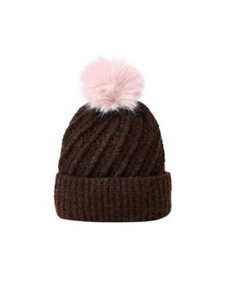 Brown & Pink Pom Pom Twisted Cable Knit Bobble Hat £25