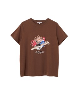 Chocolate Brown Crew Neck T-Shirt with Embroidered Chicken £40