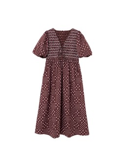 Chocolate Polkadot Print Mini Bardot Dress £82
