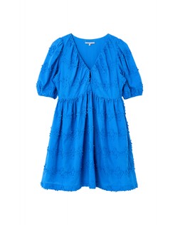 Cobalt Blue 3D Floral Textured Puff Sleeve Mini Dress £80