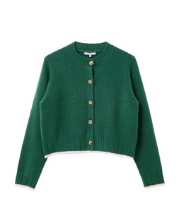 Green & Pink Trim Crew Neck Knitted Cardigan £70