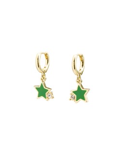 Irina Enamel Inlay Green Star Drop Huggie Earrings £16.50