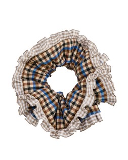 Lonnie Brown & Blue Gingham Check Frill Large Scrunchie £16.5