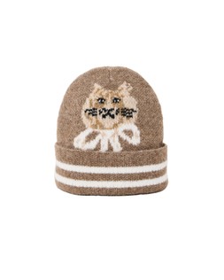 Mocha Brown & Ivory Striped Cat Kniited Beanie £25
