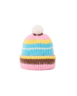 Multicoloured Stripe Fluffy Pom Pom Beanie £26