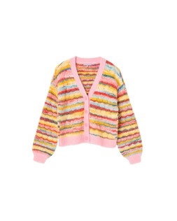 Multicoloured Stripe Pink Trim Knitted Cardigan £70