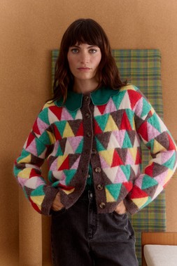 Multicoloured Triangle Geometric Crew Neck Knitted Cardigan £75