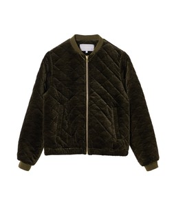 Olive Green Velvet Quilted Bomber Jacket £90