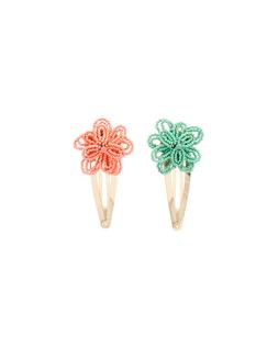 Oliver Bonas Alicia Green & Coral Beaded Flower Clips Set of 2 £18