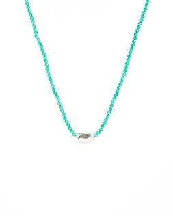 Oliver Bonas Amica Green Onyx & Molten Charm Silver Beaded Chain Necklace £58