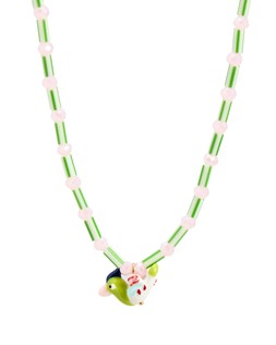 Oliver Bonas Bette Stripe Bead & Ceramic Bird Pendant Necklace £24