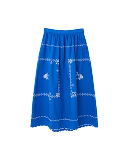 Oliver Bonas Blue Cross Stitch Midi Skirt £75