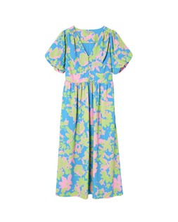Oliver Bonas Blue Luminous Floral Short Sleeve Midi Dress £80