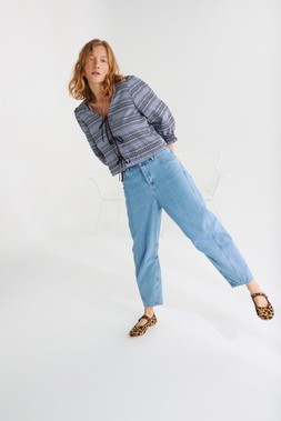 Oliver Bonas Blue Relaxed Peg Jeans £70.00 Blue Check Top £55 Moi London Leopard Mary Jane £84 - Ren Organic Gold Tone Shape Pendant Necklace £26 (3)