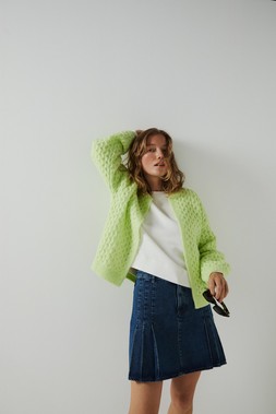 Oliver Bonas Denim Pleated Mini Skirt £60 - Oliver Bonas Lime Chunky Edge to Edge Cardi £68 (9)