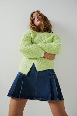 Oliver Bonas Denim Pleated Mini Skirt £60 - Oliver Bonas Lime Chunky Edge to Edge Cardi £68 (15)